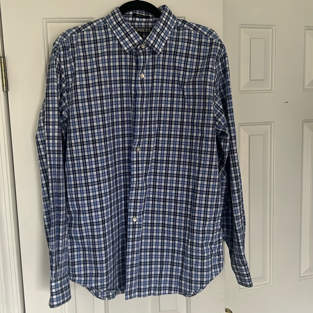 Express - Long Sleeve Button Down Shirt - Mens - Modern Fit - XL - Blue/White